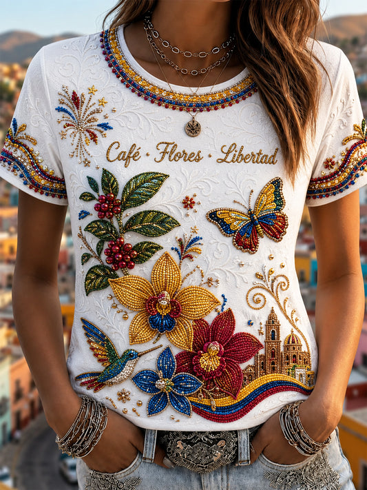 Camiseta Columbia Classic Floral Butterfly Casual para mujer