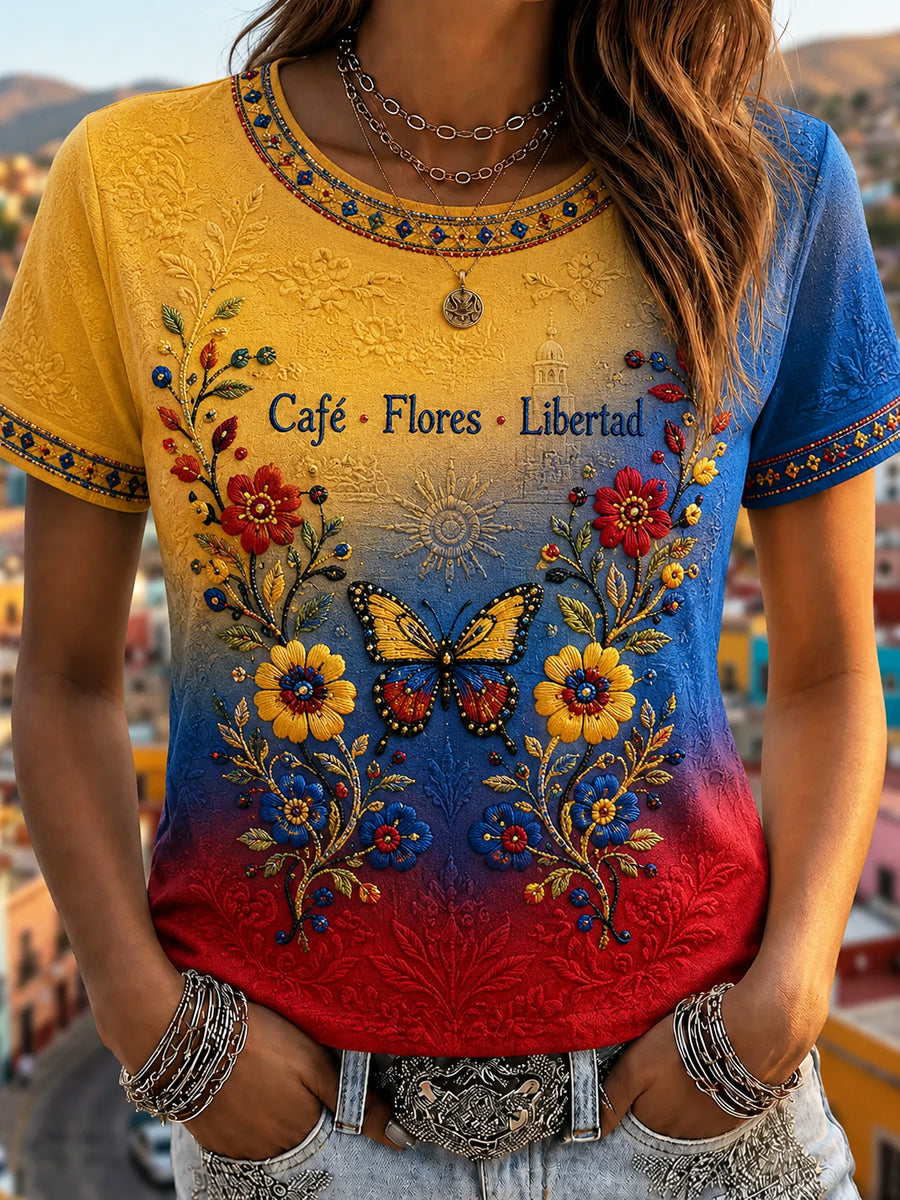 Camiseta de mujer Columbia Classic Floral Butterfly Gradient Casual
