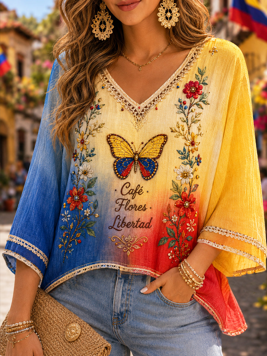 Top con cuello en V Columbia Gradient Floral Art para mujer