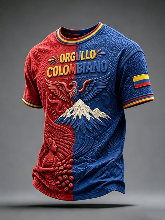 Camiseta informal de manga corta con estampado del Día de la Independencia de Colombia para hombre