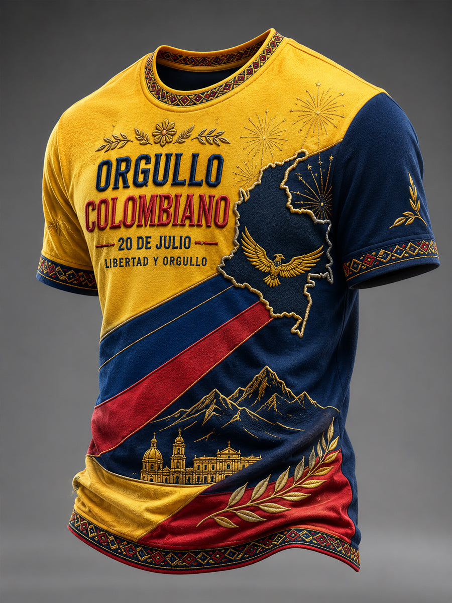 Camiseta informal de manga corta con estampado del Día de la Independencia de Colombia para hombre