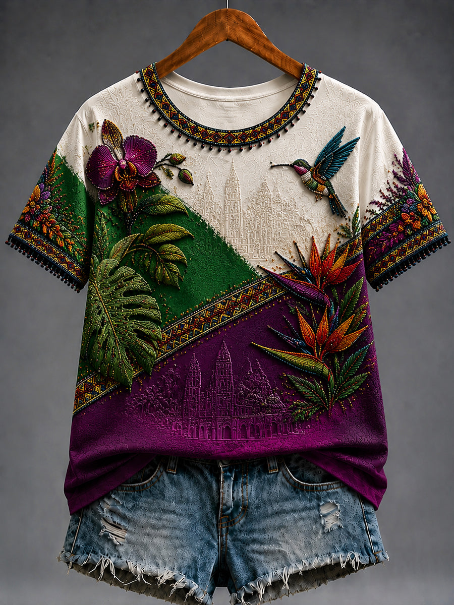 Camiseta casual floral tropical colombiana del vintage