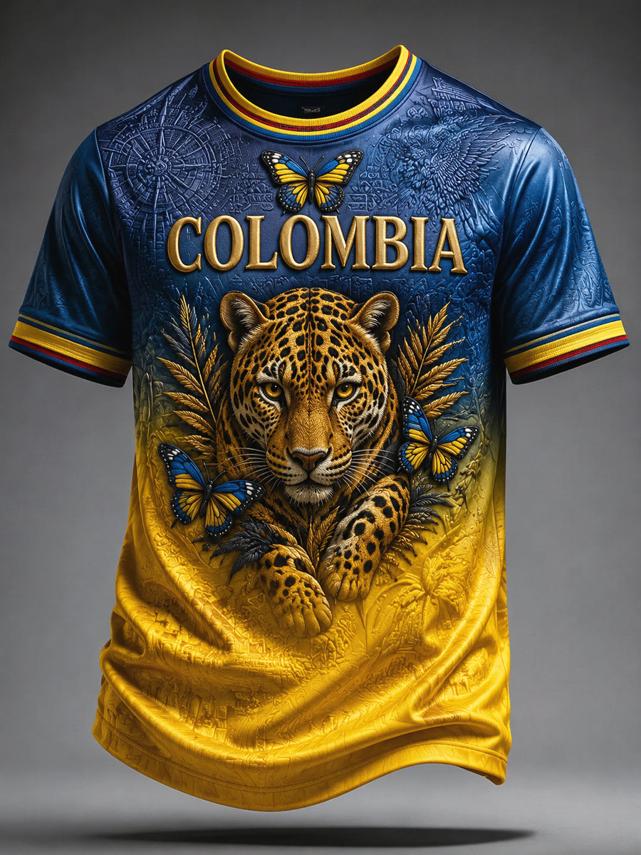 Camiseta Vintage Columbia Leopard-Print Gradient Casual