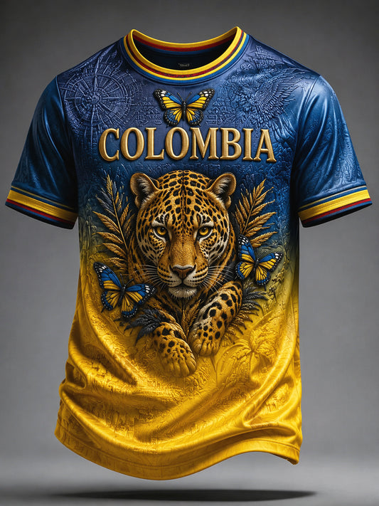 Camiseta Vintage Columbia Leopard-Print Gradient Casual
