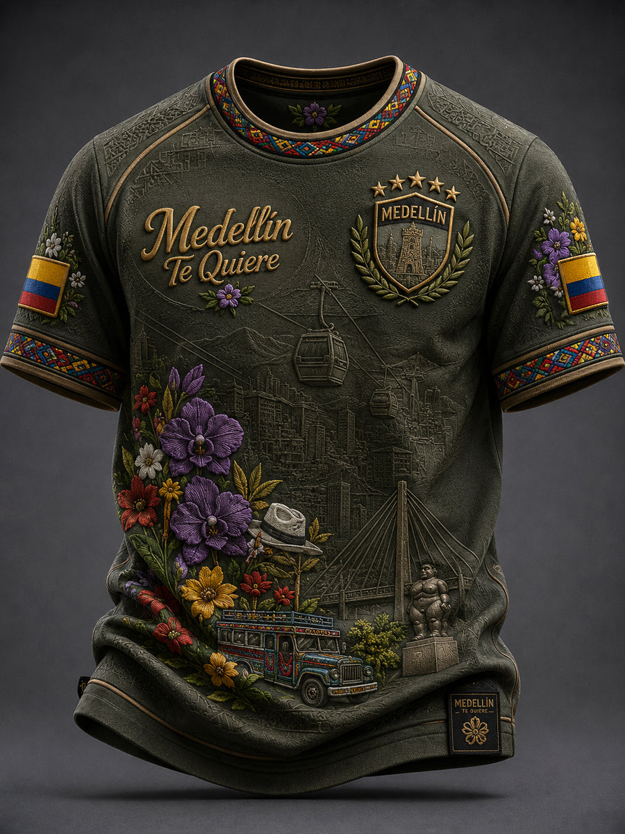 Camiseta Casual artística del festival de la flor de Colombia del vintage