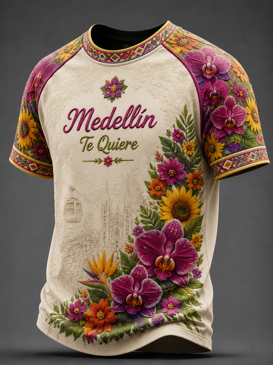 Camiseta casual floral del festival de la flor de Colombia del vintage
