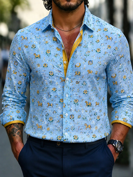 Men's Vintage Melbourne Cup Australian Horse Racing Cotton-Linen Shirt