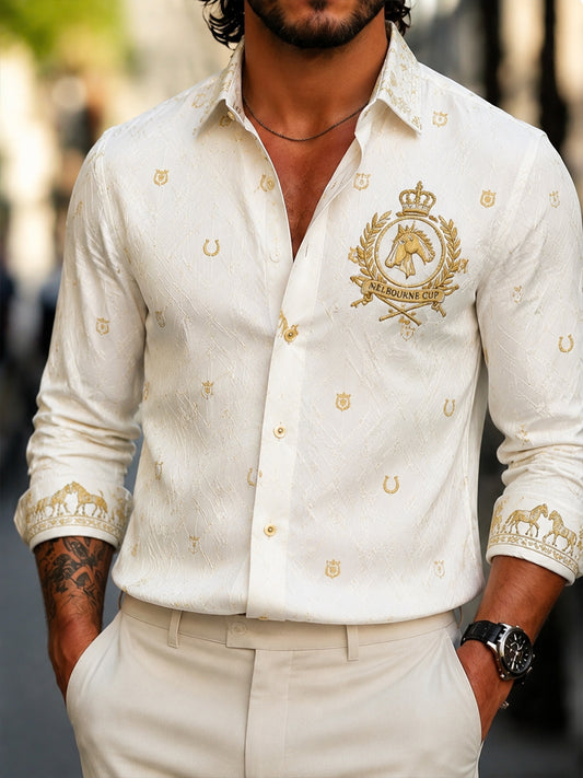 Men's Vintage Melbourne Cup Australian Horse Racing Cotton-Linen Shirt