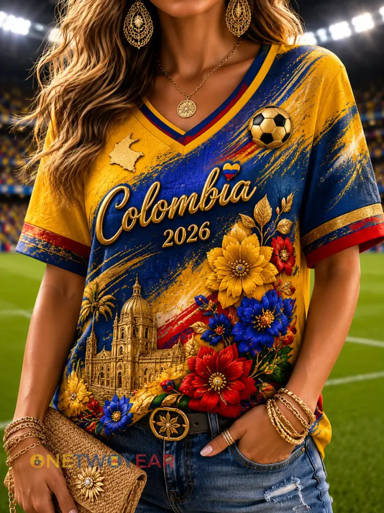 Top retro con cuello en V tropical de Columbia Soccer para mujer - como imagen / S