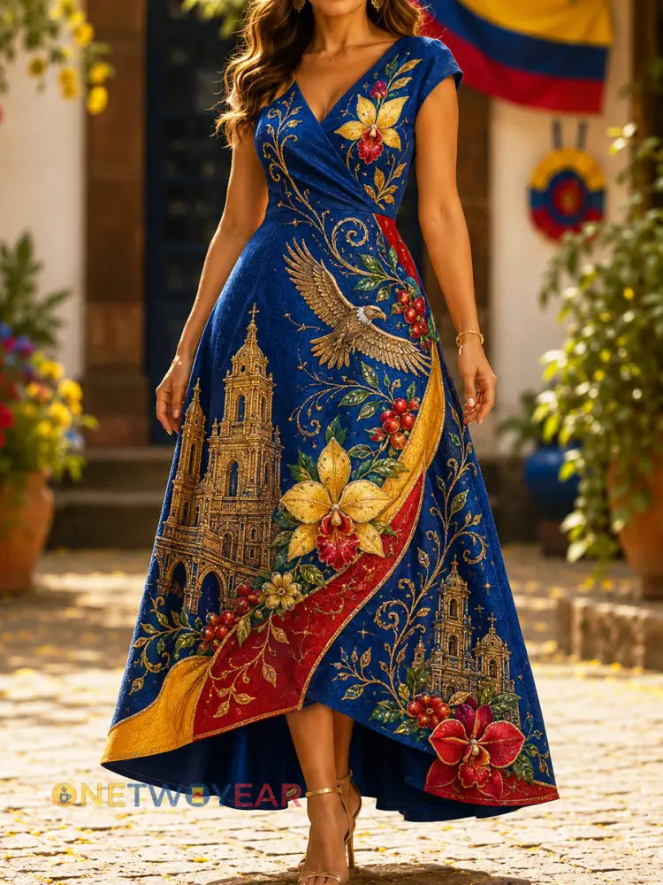 Vestido con cuello en V para el Día de la Independencia de Colombia - como imagen / S