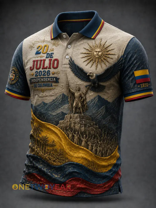Vintage Columbia Independence Day Andean Condor Patchwork Casual Polo Camisa - como imagen / S