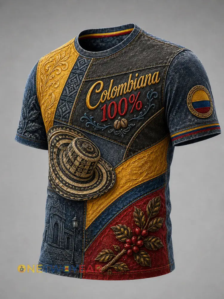 Vintage Columbia Independence Day Patchwork camiseta casual - como imagen / S