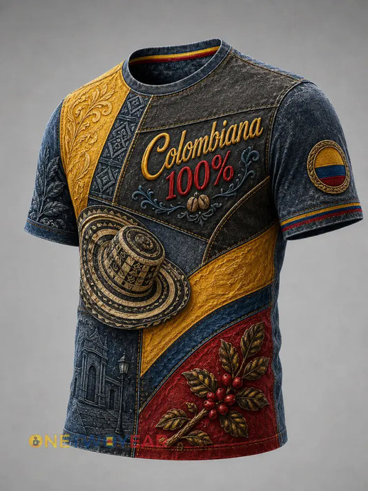 Vintage Columbia Independence Day Patchwork camiseta casual - como imagen / S