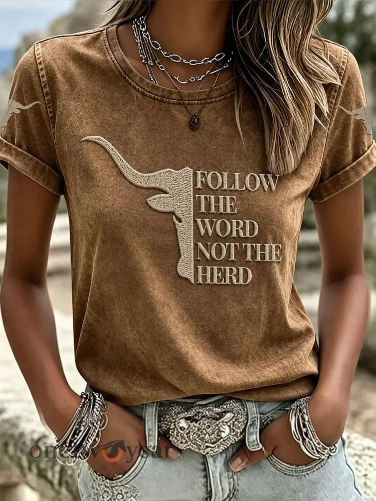Women’s Follow The Word Not The Herd Short-sleeved T-shirt - Brown / S