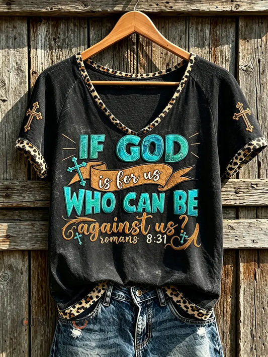 Women’s retro western style faith slogan pattern printed casual short-sleeve T-shirt - Black / S