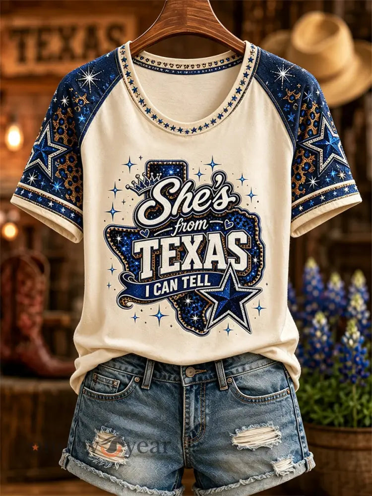 Women’s She’s From Texas I Can Tell Print Casual Tee - Apricot / S
