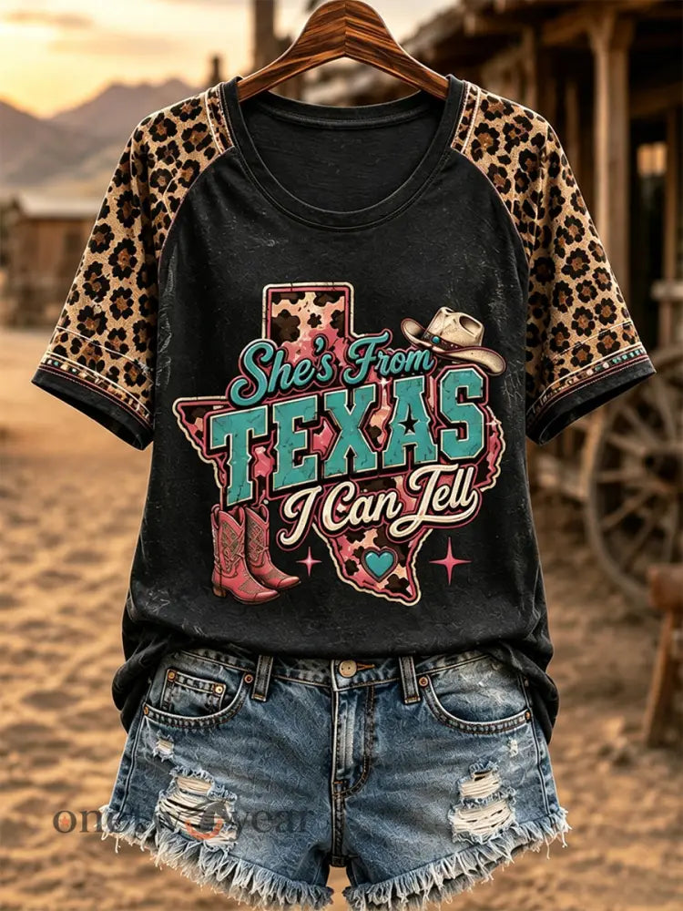 Women’s She’s From Texas I Can Tell Print Casual Tee - Black / S