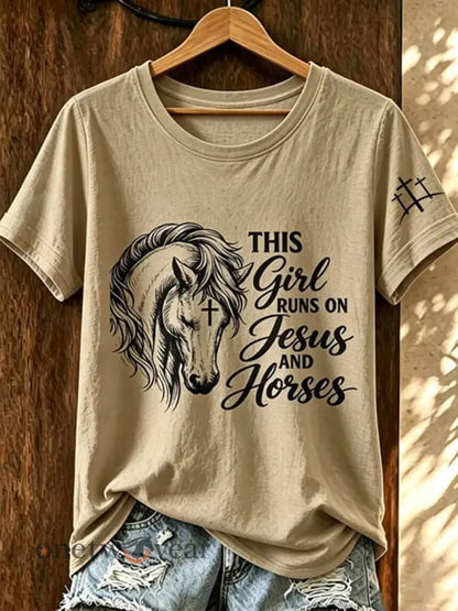 Women’s This Girl Runs On Jesus And Horses Short-sleeved T-shirt