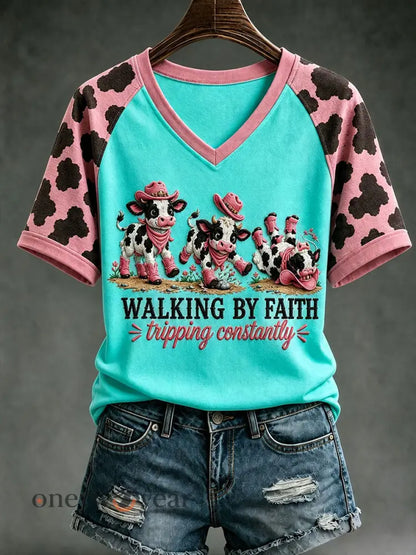 Women’s Walking By Faith Tripping Contantly T-shirt - Blue-Green / S