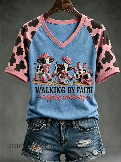 Women’s Walking By Faith Tripping Contantly T-shirt - Blue / S