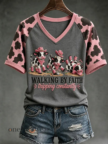 Women’s Walking By Faith Tripping Contantly T-shirt - Dark Gray / S