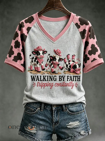 Women’s Walking By Faith Tripping Contantly T-shirt - Light Gray / S