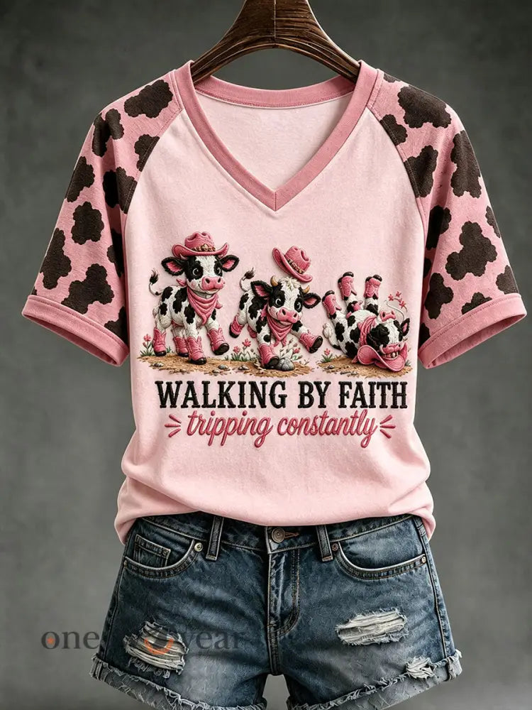 Women’s Walking By Faith Tripping Contantly T-shirt - Light Pink / S