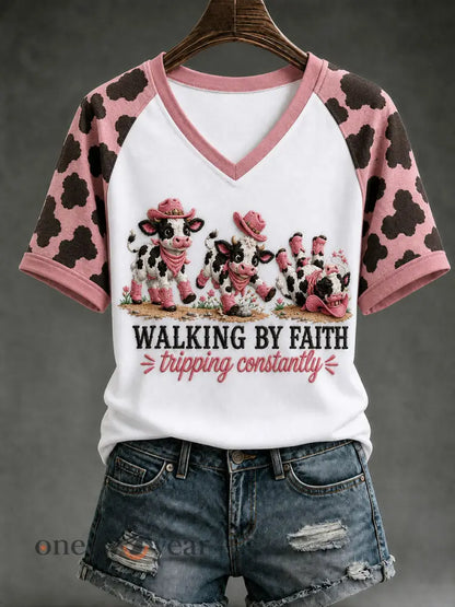 Women’s Walking By Faith Tripping Contantly T-shirt - Pink / S