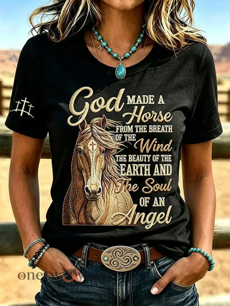 Women’s Western Faith & Horse Short-sleeved T-shirt - Black / S