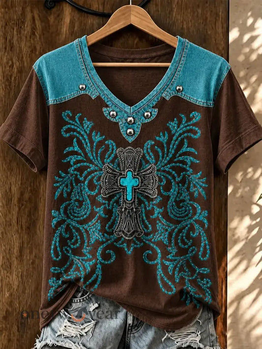 Women’s Western Faith Short-sleeved T-shirt - Dark Brown / S