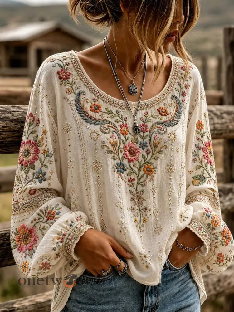 Women’s Western Style Cotton Linen Top - As picture / S