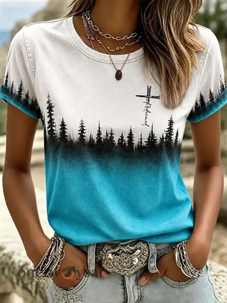 Women’s Western-Style Faith Print short-sleeved T-shirt - Turquoise / S