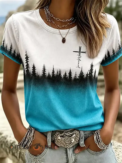 Women’s Western-Style Faith Print short-sleeved T-shirt - Turquoise / S