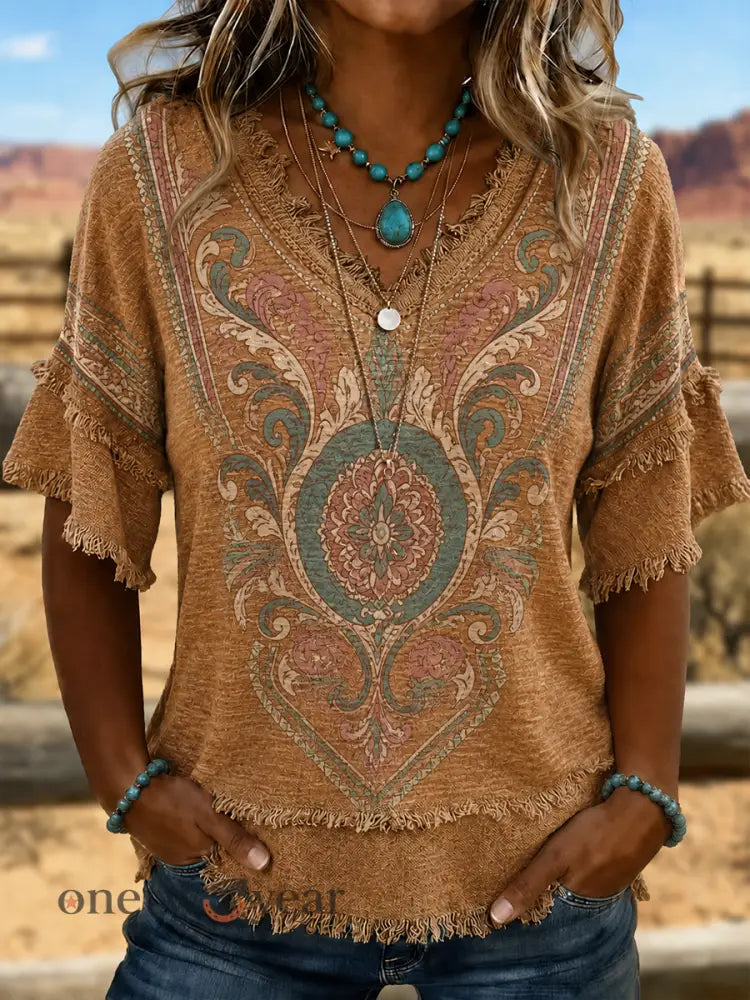 Women’s Western-style print Cotton-Linen Shirt - As picture / S