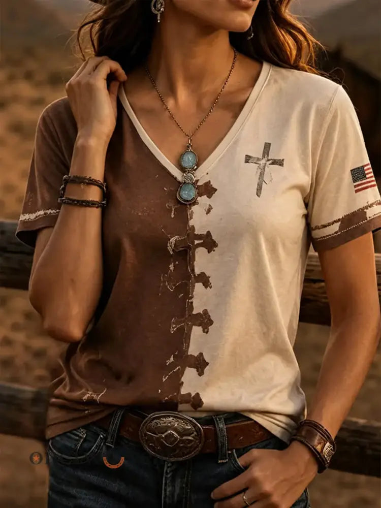 Women’s Western-style print short-sleeved T-shirt - As picture / S
